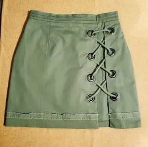 Greylin Sage Green Lace-Up Mini Skirt Size:Medium